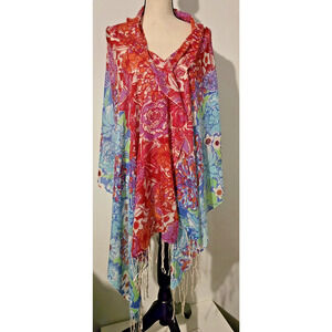 Lilly Pulitzer Murfee Scarf 51%Silk 49% Cashmere Gorgeous Floral & Fringe 78x28
